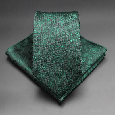 7 CM žakarda kaklasaite Paisley ziedu vīriešu kaklasaite Augstākās kvalitātes zila zaļa biznesa kaklasaites kabatas kvadrātveida komplekts, klasisks vīriešu dāvana