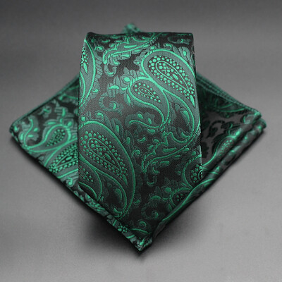 7 CM žakarda kaklasaite Paisley ziedu vīriešu kaklasaite Augstākās kvalitātes zila zaļa biznesa kaklasaites kabatas kvadrātveida komplekts, klasisks vīriešu dāvana