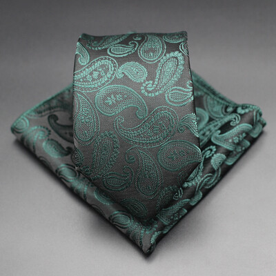 7 CM žakarda kaklasaite Paisley ziedu vīriešu kaklasaite Augstākās kvalitātes zila zaļa biznesa kaklasaites kabatas kvadrātveida komplekts, klasisks vīriešu dāvana