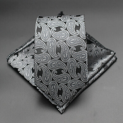 7 CM žakarda kaklasaite Paisley ziedu vīriešu kaklasaite Augstākās kvalitātes zila zaļa biznesa kaklasaites kabatas kvadrātveida komplekts, klasisks vīriešu dāvana