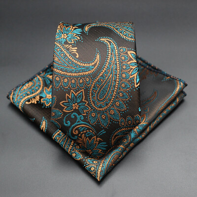 7 CM žakarda kaklasaite Paisley ziedu vīriešu kaklasaite Augstākās kvalitātes zila zaļa biznesa kaklasaites kabatas kvadrātveida komplekts, klasisks vīriešu dāvana