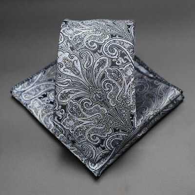 7 CM žakarda kaklasaite Paisley ziedu vīriešu kaklasaite Augstākās kvalitātes zila zaļa biznesa kaklasaites kabatas kvadrātveida komplekts, klasisks vīriešu dāvana