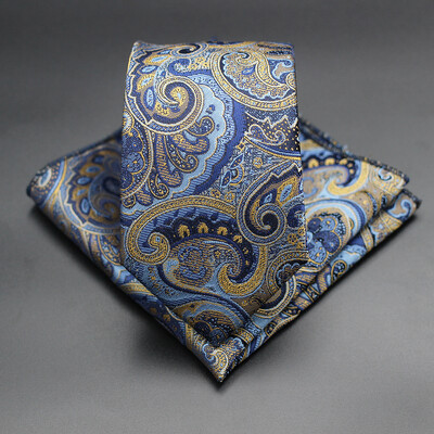 7 CM žakarda kaklasaite Paisley ziedu vīriešu kaklasaite Augstākās kvalitātes zila zaļa biznesa kaklasaites kabatas kvadrātveida komplekts, klasisks vīriešu dāvana