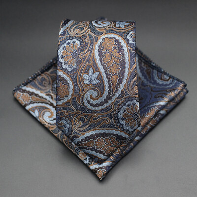 7 CM žakarda kaklasaite Paisley ziedu vīriešu kaklasaite Augstākās kvalitātes zila zaļa biznesa kaklasaites kabatas kvadrātveida komplekts, klasisks vīriešu dāvana