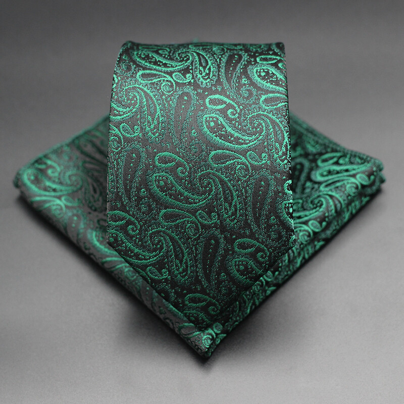7 CM žakarda kaklasaite Paisley ziedu vīriešu kaklasaite Augstākās kvalitātes zila zaļa biznesa kaklasaites kabatas kvadrātveida komplekts, klasisks vīriešu dāvana
