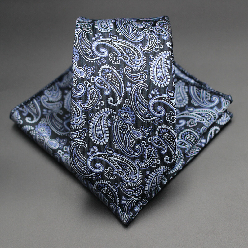 7 CM žakarda kaklasaite Paisley ziedu vīriešu kaklasaite Augstākās kvalitātes zila zaļa biznesa kaklasaites kabatas kvadrātveida komplekts, klasisks vīriešu dāvana
