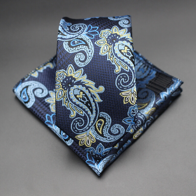 7 CM žakarda kaklasaite Paisley ziedu vīriešu kaklasaite Augstākās kvalitātes zila zaļa biznesa kaklasaites kabatas kvadrātveida komplekts, klasisks vīriešu dāvana