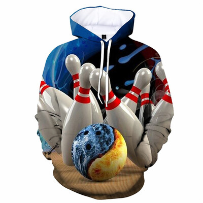 3D Print Bowling Ball kapuuts Meestele Pikkade varrukatega Cool Pullover Personality Hoodies Laste Pusa Spordirõivad Välisrõivad