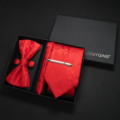 JEMYGINS Luxury Gift Box Classic Paisley Green Silk Kaklasaite Kabatas kvadrātveida aproču pogas Komplekts Biznesa ballīte Kāzu Vīriešu tauriņš