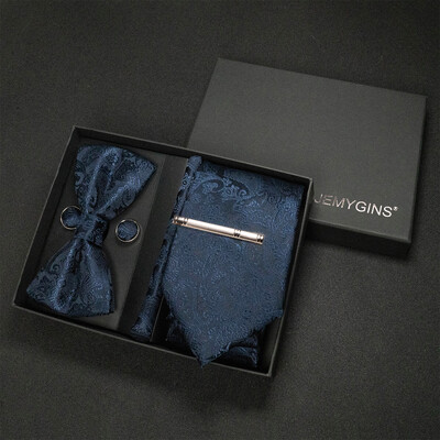 JEMYGINS Luxury Gift Box Classic Paisley Green Silk Kaklasaite Kabatas kvadrātveida aproču pogas Komplekts Biznesa ballīte Kāzu Vīriešu tauriņš