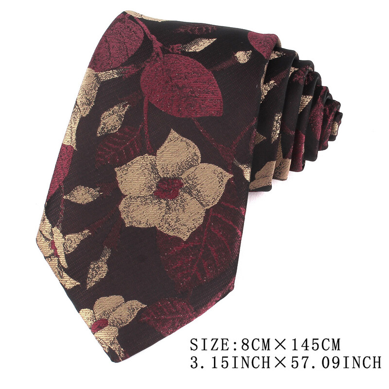 NOU 8 cm lățime cravată pentru bărbat cravată jacquard flori de lux cravată de afaceri costum cravată cravată roșu închis pentru petrecere de nuntă cadou bărbați