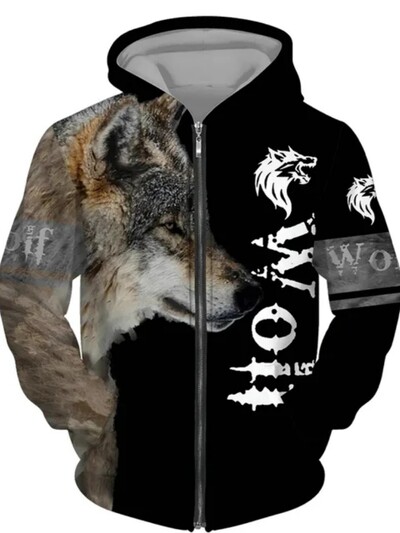 Φερμουάρ Golf Hoodie 3D Wolf Print Ρούχα για Ανδρικά Ρούχα Y2k Μόδα Casual Camping Μακρυμάνικο πουλόβερ Υπερμεγέθη φούτερ