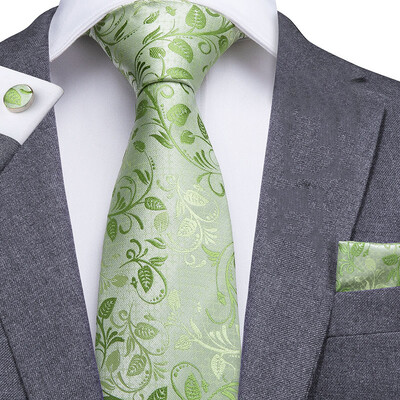 Hi-Te Ανδρική Μεταξωτή Γραβάτα Γρασίδι Πράσινη Γραβάτα Floral Γραβάτα Μπουτονιέρα Μαντήλι Μανικετόκουμπα Σετ Νυφική Μπομπονιέρα για Γαμπρό 8,5 εκ.