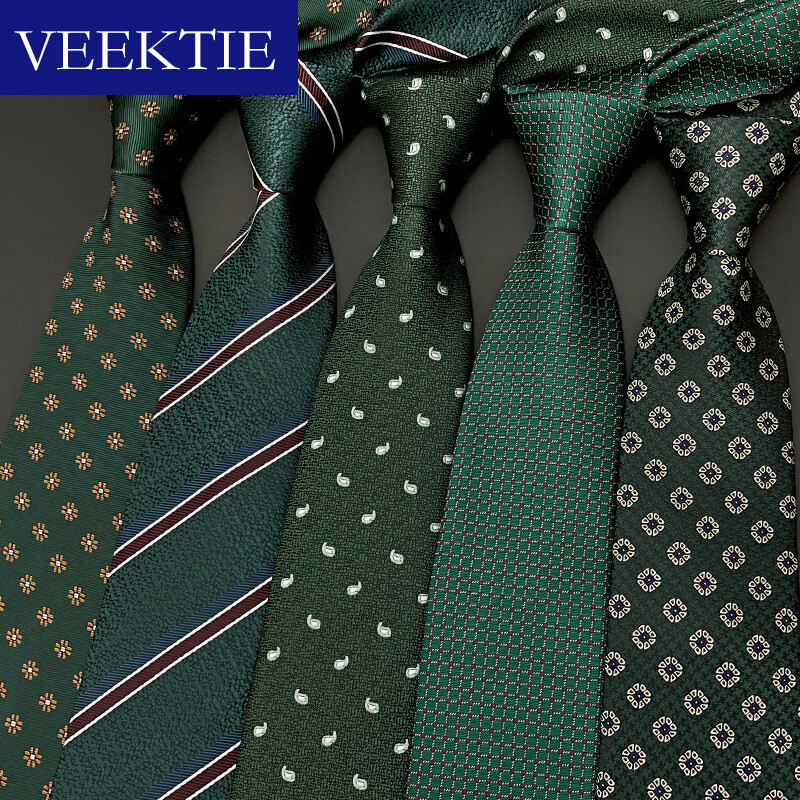 VEEKTIE prekės ženklo žali vintažiniai kaklaraiščiai Vyriški korėjietiško stiliaus gėlėti dryžuoti Paisley Vestuviniai kasdieniai mados šeimininkų marškiniai kostiumai