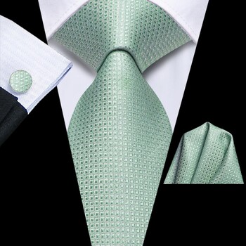 Дизайнерска подаръчна вратовръзка Hi-Tie за мъже 2023 г. Нова модна марка Sage Green Kared Wedding Party Necky Handky Копчета за ръкавели на едро