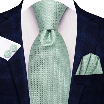 Дизайнерска подаръчна вратовръзка Hi-Tie за мъже 2023 г. Нова модна марка Sage Green Kared Wedding Party Necky Handky Копчета за ръкавели на едро