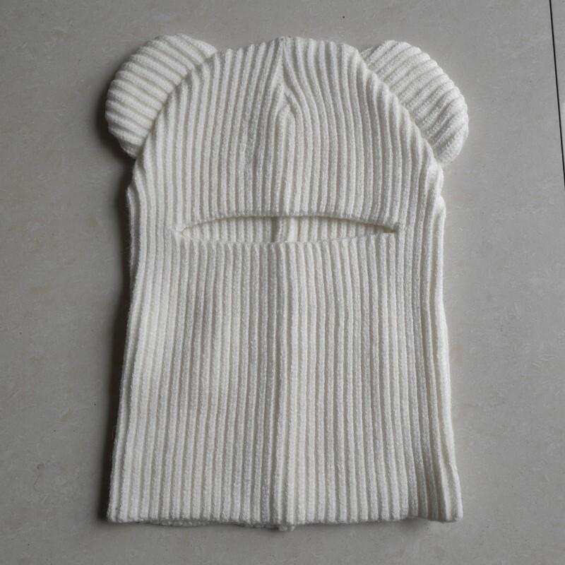 Zimná roztomilá teplá celotvárová maska Balaclava pletená medvedia uši čiapka pre ženy mužov vetruodolná lyžiarska čiapka Skullies