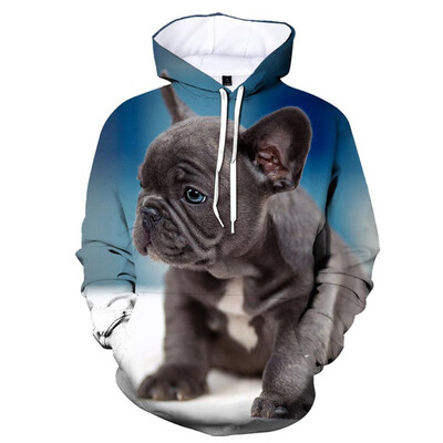 Сладки 3D печатни качулки с кучета с френски булдог Мъжки модни ежедневни суичъри с дълги ръкави Пуловер Уличен суичър Детски есенни дрехи