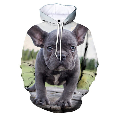 Сладки 3D печатни качулки с кучета с френски булдог Мъжки модни ежедневни суичъри с дълги ръкави Пуловер Уличен суичър Детски есенни дрехи