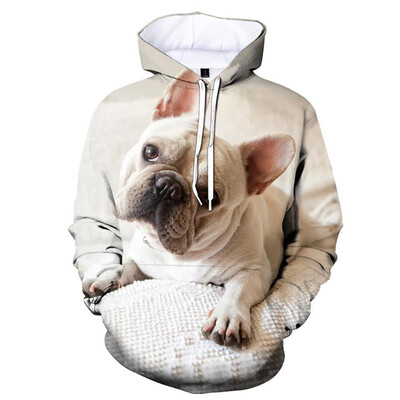 Сладки 3D печатни качулки с кучета с френски булдог Мъжки модни ежедневни суичъри с дълги ръкави Пуловер Уличен суичър Детски есенни дрехи
