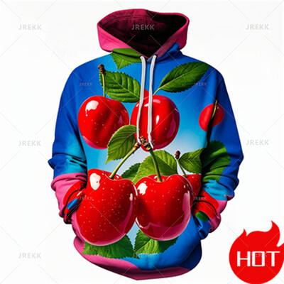 Ziemas jauni 3D augļu un ķiršu apdrukas kapuces vīriešiem Sievietēm Smieklīgi ielas apģērbi, jauni kapuci un sporta krekli Unisex modes džemperi