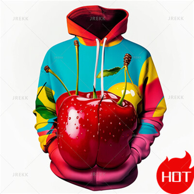Ziemas jauni 3D augļu un ķiršu apdrukas kapuces vīriešiem Sievietēm Smieklīgi ielas apģērbi, jauni kapuci un sporta krekli Unisex modes džemperi