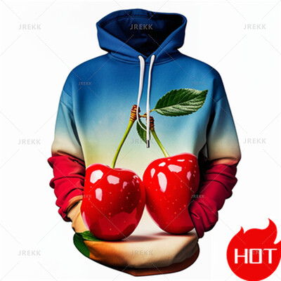 Ziemas jauni 3D augļu un ķiršu apdrukas kapuces vīriešiem Sievietēm Smieklīgi ielas apģērbi, jauni kapuci un sporta krekli Unisex modes džemperi