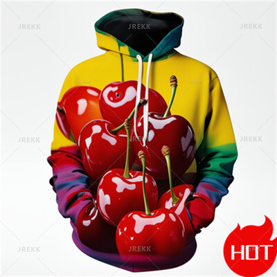 Ziemas jauni 3D augļu un ķiršu apdrukas kapuces vīriešiem Sievietēm Smieklīgi ielas apģērbi, jauni kapuci un sporta krekli Unisex modes džemperi