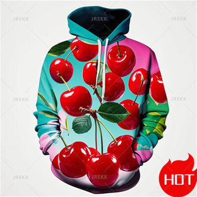 Ziemas jauni 3D augļu un ķiršu apdrukas kapuces vīriešiem Sievietēm Smieklīgi ielas apģērbi, jauni kapuci un sporta krekli Unisex modes džemperi