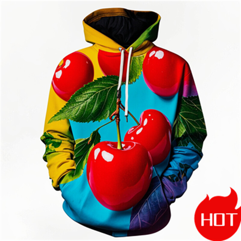 Ziemas jauni 3D augļu un ķiršu apdrukas kapuces vīriešiem Sievietēm Smieklīgi ielas apģērbi, jauni kapuci un sporta krekli Unisex modes džemperi