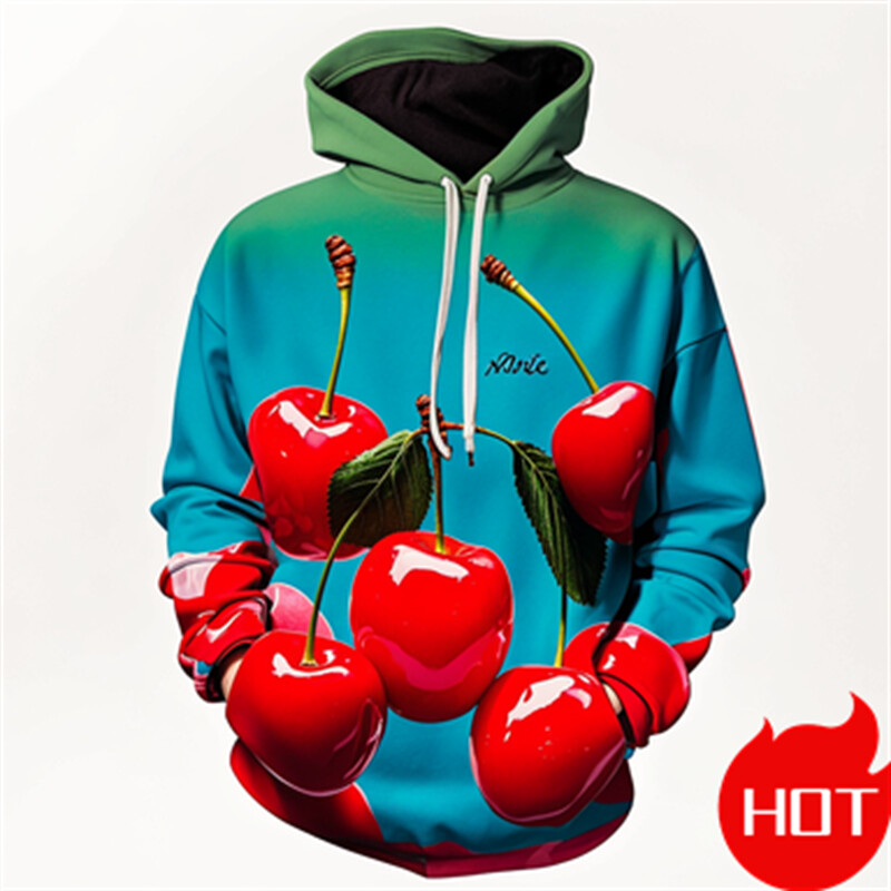 Ziemas jauni 3D augļu un ķiršu apdrukas kapuces vīriešiem Sievietēm Smieklīgi ielas apģērbi, jauni kapuci un sporta krekli Unisex modes džemperi