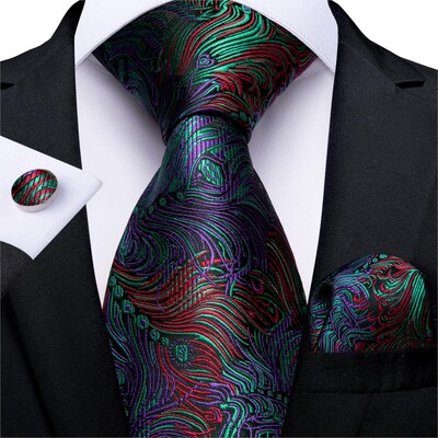 Férfi nyakkendő kékeszöld zöld paisley csíkos újszerű design selyem esküvői nyakkendő férfiaknak Handky mandzsettagomb ajándék nyakkendő szett DiBanGu Party Business