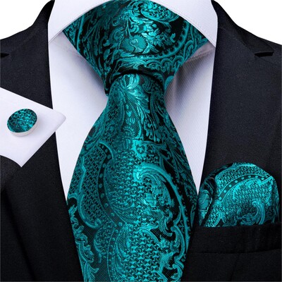 Férfi nyakkendő kékeszöld zöld paisley csíkos újszerű design selyem esküvői nyakkendő férfiaknak Handky mandzsettagomb ajándék nyakkendő szett DiBanGu Party Business