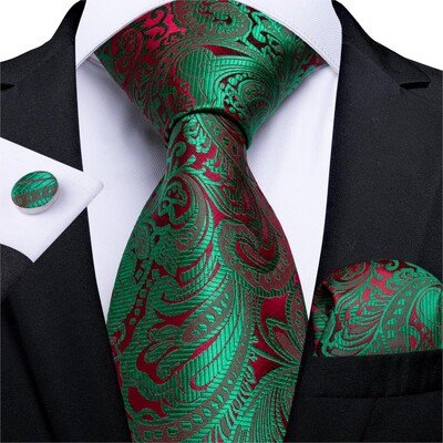 Férfi nyakkendő kékeszöld zöld paisley csíkos újszerű design selyem esküvői nyakkendő férfiaknak Handky mandzsettagomb ajándék nyakkendő szett DiBanGu Party Business