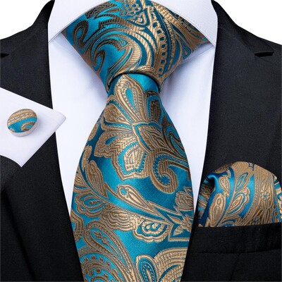 Férfi nyakkendő kékeszöld zöld paisley csíkos újszerű design selyem esküvői nyakkendő férfiaknak Handky mandzsettagomb ajándék nyakkendő szett DiBanGu Party Business