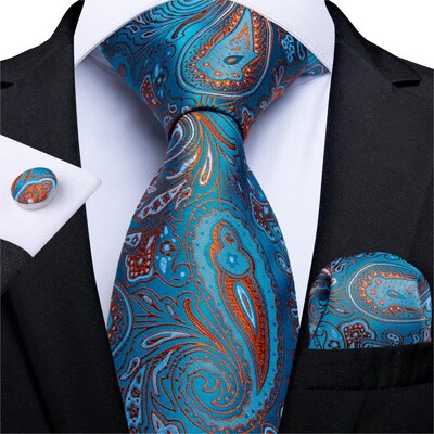 Férfi nyakkendő kékeszöld zöld paisley csíkos újszerű design selyem esküvői nyakkendő férfiaknak Handky mandzsettagomb ajándék nyakkendő szett DiBanGu Party Business