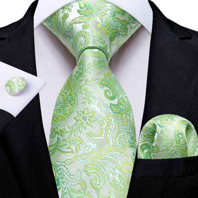 Férfi nyakkendő kékeszöld zöld paisley csíkos újszerű design selyem esküvői nyakkendő férfiaknak Handky mandzsettagomb ajándék nyakkendő szett DiBanGu Party Business