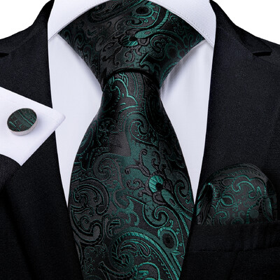 Férfi nyakkendő kékeszöld zöld paisley csíkos újszerű design selyem esküvői nyakkendő férfiaknak Handky mandzsettagomb ajándék nyakkendő szett DiBanGu Party Business