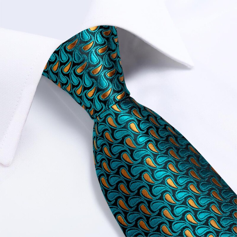 Férfi nyakkendő kékeszöld zöld paisley csíkos újszerű design selyem esküvői nyakkendő férfiaknak Handky mandzsettagomb ajándék nyakkendő szett DiBanGu Party Business