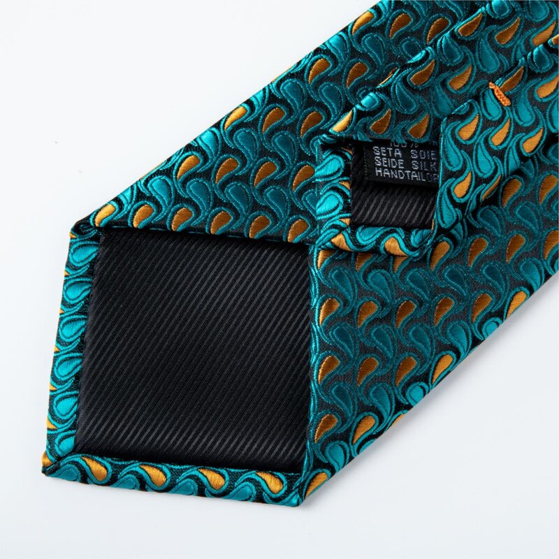 Férfi nyakkendő kékeszöld zöld paisley csíkos újszerű design selyem esküvői nyakkendő férfiaknak Handky mandzsettagomb ajándék nyakkendő szett DiBanGu Party Business
