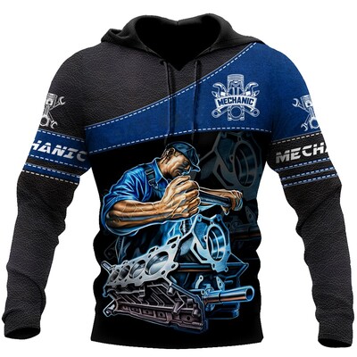 Hanorac cu glugă pentru mecanic cu imprimare 3D Hanorac supradimensionat pentru bărbați Îmbrăcăminte Pulover casual Hanorac Trening Topuri Îmbrăcăminte de stradă pentru bărbați