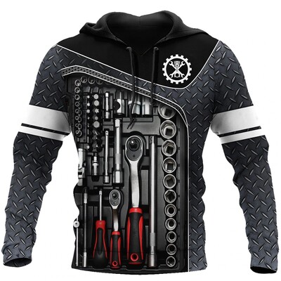 Hanorac cu glugă pentru mecanic cu imprimare 3D Hanorac supradimensionat pentru bărbați Îmbrăcăminte Pulover casual Hanorac Trening Topuri Îmbrăcăminte de stradă pentru bărbați