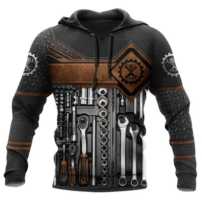 Hanorac cu glugă pentru mecanic cu imprimare 3D Hanorac supradimensionat pentru bărbați Îmbrăcăminte Pulover casual Hanorac Trening Topuri Îmbrăcăminte de stradă pentru bărbați