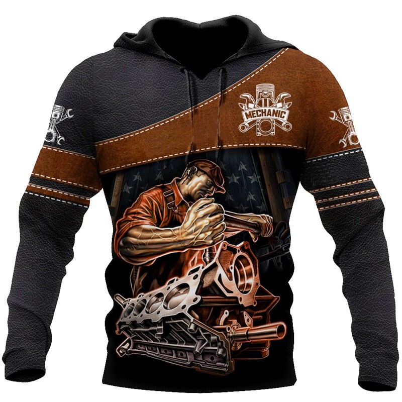 Hanorac cu glugă pentru mecanic cu imprimare 3D Hanorac supradimensionat pentru bărbați Îmbrăcăminte Pulover casual Hanorac Trening Topuri Îmbrăcăminte de stradă pentru bărbați