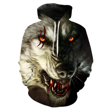 New Wolf Hoodie Funny Animal 3D Print Мъже Жени Ежедневни суичъри Хип-хоп Големи пуловери Суичъри с качулка Детски топове Дрехи