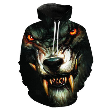 New Wolf Hoodie Funny Animal 3D Print Мъже Жени Ежедневни суичъри Хип-хоп Големи пуловери Суичъри с качулка Детски топове Дрехи