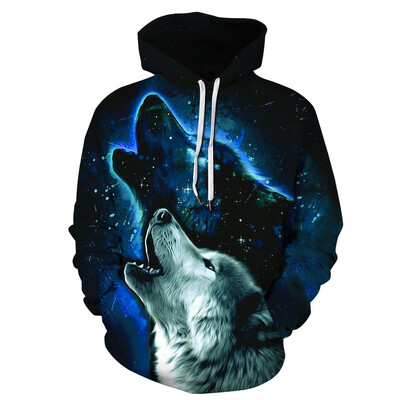 Νέα Wolf Hoodie Funny Animal 3D Print Ανδρικά Γυναικεία Casual Hoodies Hip Hop Oversized πουλόβερ με κουκούλα Φούτερ Παιδικά Μπλουζάκια Ρούχα
