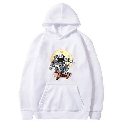 Astronauți în picioare pe skateboard-uri Hanorac imprimat pentru bărbați Bumbac cu mânecă lungă Rocket Topuri Hanorac spațial de toamnă Haine pentru bărbați