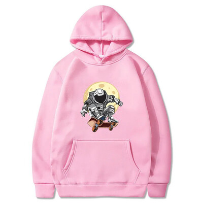 Astronauți în picioare pe skateboard-uri Hanorac imprimat pentru bărbați Bumbac cu mânecă lungă Rocket Topuri Hanorac spațial de toamnă Haine pentru bărbați