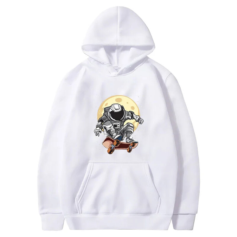 Astronauți în picioare pe skateboard-uri Hanorac imprimat pentru bărbați Bumbac cu mânecă lungă Rocket Topuri Hanorac spațial de toamnă Haine pentru bărbați
